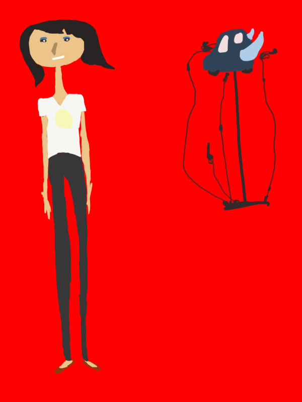 Digital painting of a woman and a car that has wings up on a lift behind her.