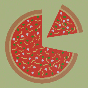 Vector image of a pizza with toppings on a green background