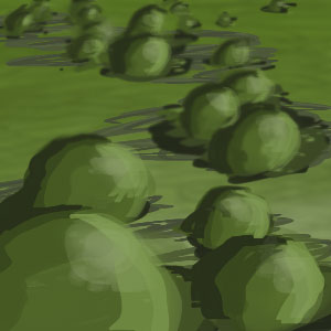 Digital painting of a a green bubbly swamp.